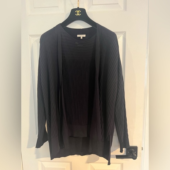 lafayette 148 matching set KNIT RIBBED OPEN FRONT CARDIGAN & bateau neck top L - Picture 2 of 16